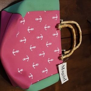 New Magid Handbag. Pink n Green with anchors.